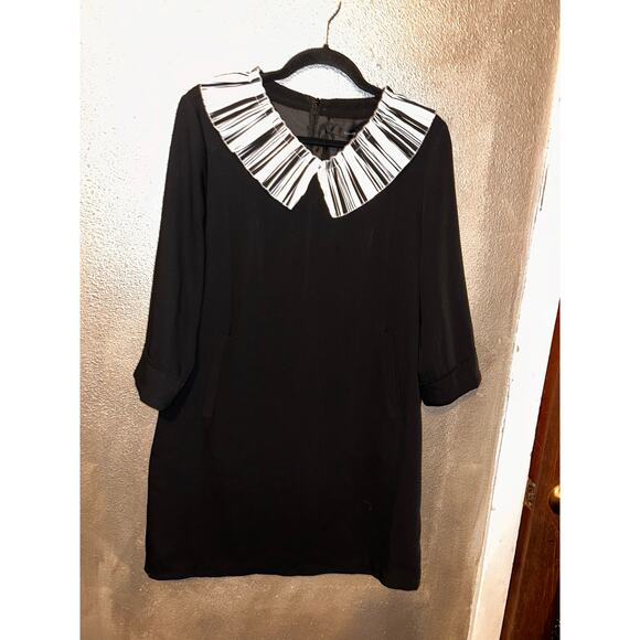 Kai-Aakmann Preppy Academia Kawaii Black White Pleated Collar Shift Dress - Picture 1 of 9